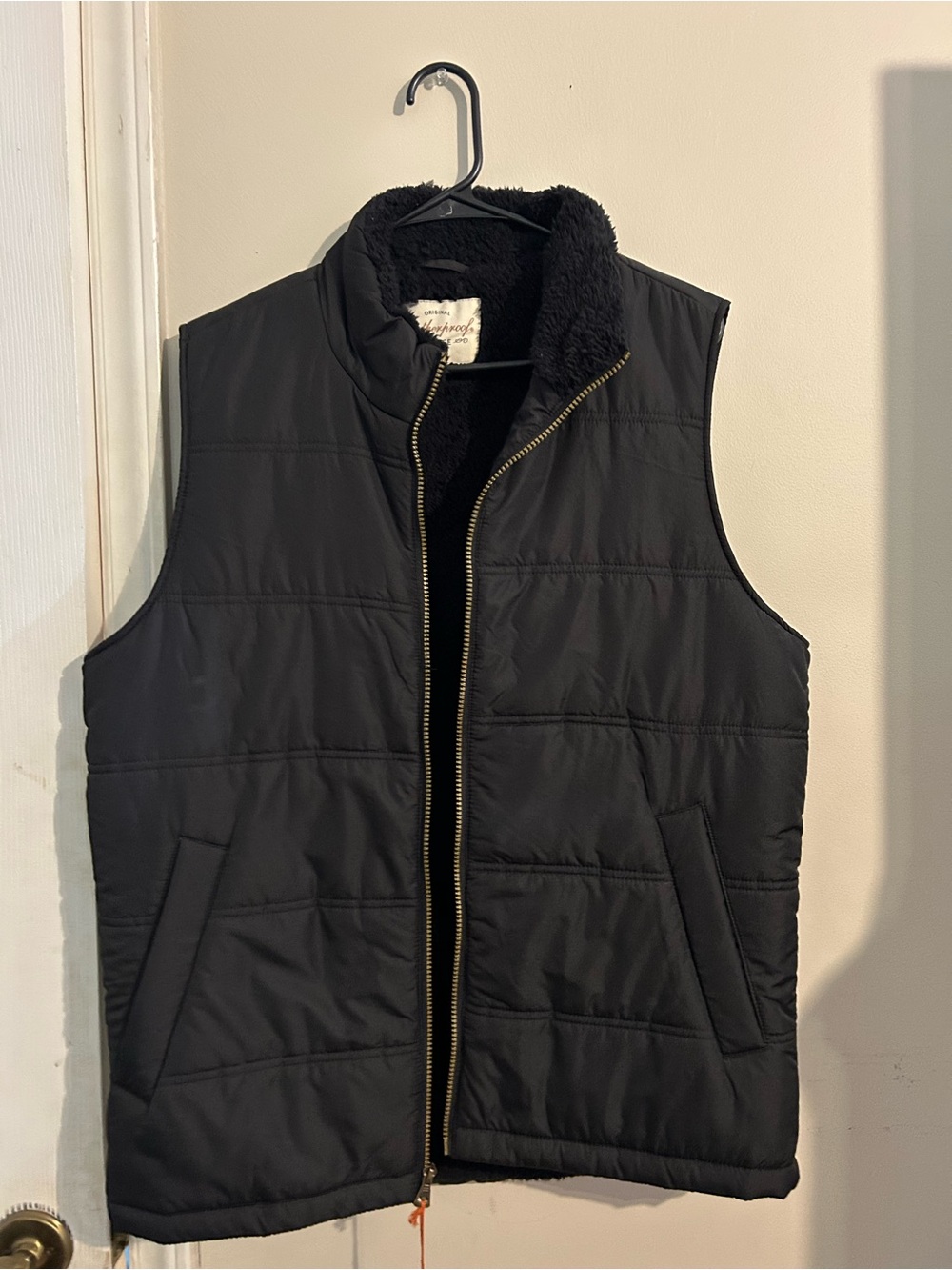 Weatherproof Black Quilted Vest with Sherpa Lining